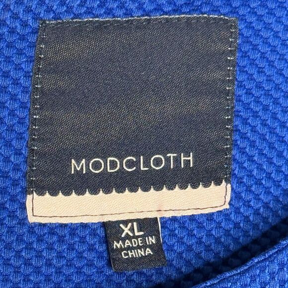 ModCloth Womens Sheath Dress XL Blue Textured Cutout Fit Flare Event Brunch 60s‎ - Picture 3 of 8